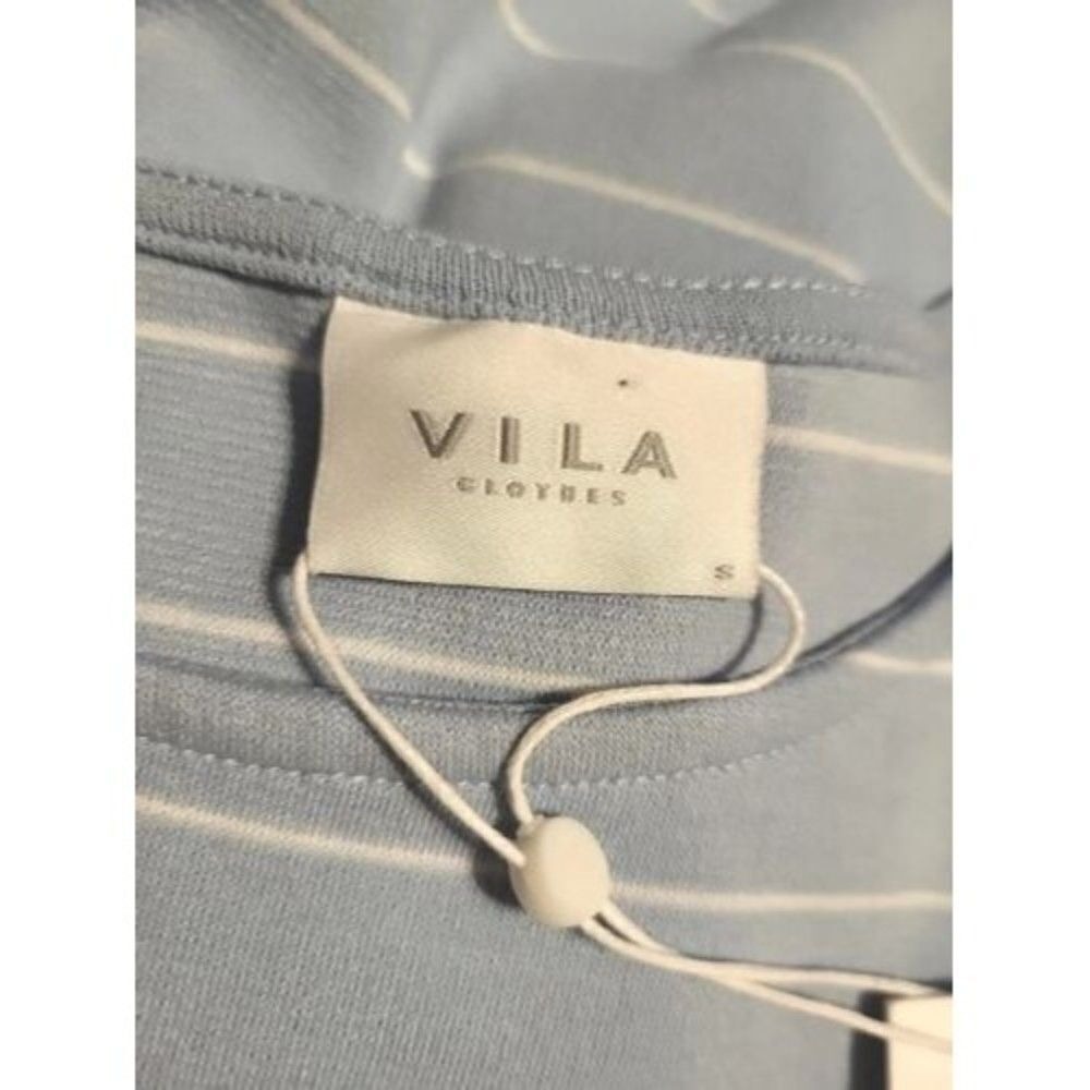 Vila Celestial Blue Ruffled Striped Knee Length Dress Size S New - Picture 3 of 11